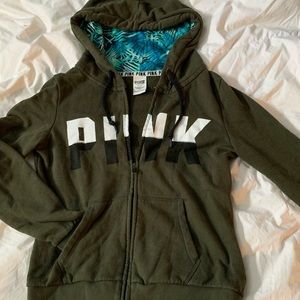 Army green zip up hoodie from Pink